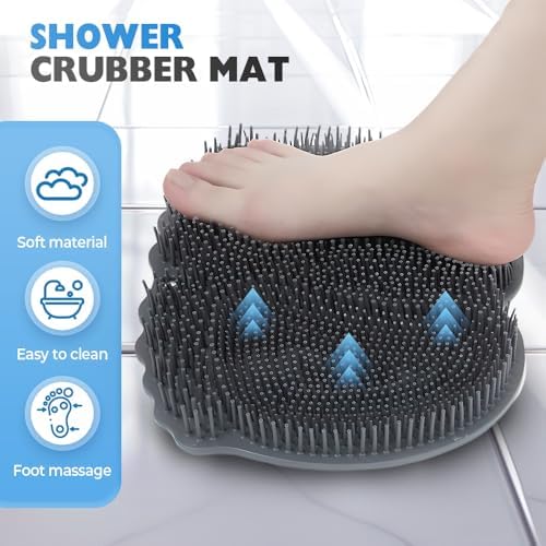 2025 New Shower Foot and Back Scrubber, Upgraded Shower Foot & Back Scrubber Massage Pad, Washer Exfoliating Bath Pad with Non-Slip Suction Cups Wall Mounted for Men and Women (Pink)