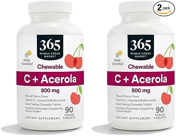 365 by Whole Foods Market, Vitamin C Plus Acerola C 500Mg, 90 Tablets (Pack of 2)