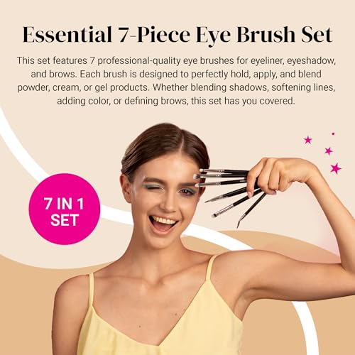 Keshima Professional Eye Makeup Brushes Set with Eyeshadow Brush, Eye Shadow Blending Brush, Smudge, Angled Crease, Pencil, Angled Eyeliner and Bent Eyeliner Brushes
