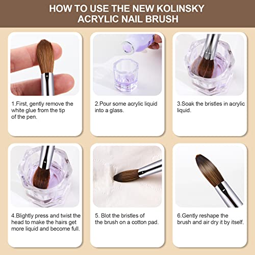 Acrylic Nail Brush Size 12,KEMEISI 100% Pure Kolinsky Nail Art Brushes Sturdy Handle Oval Shaped Acrylic Powder Nail Design Tools for Professional Manicure DIY Home Salon (Brown Gradient)