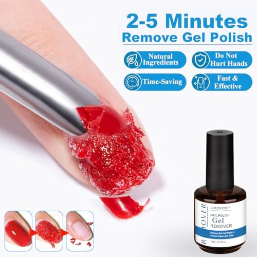 Gel Nail Polish Remover,2PCS/45ML,Quickly and Easily Remove Gel Polish at Home,Contains Roll-on Cuticle Oil,2X Cuticle Pusher and Nail File, Not Damage to Nails,No Need to Wrap or Soak