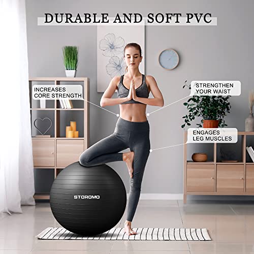 STOROMO Exercise Ball,Yoga Ball(with Exercise Tutorial)，Extra Thick Non-Slip,Holds 2500 lbs, Workout Ball for Pregnancy Birthing and Balance Stability (Black, 85cm/33.4in)