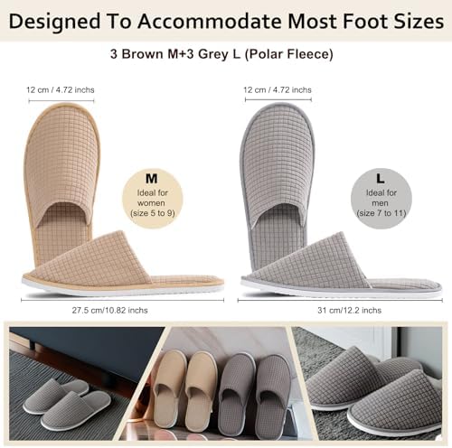 6 Pairs Disposable Slippers for Guest, Non Slip Spa Slides Washable Reusable House Shoes Hotel Indoor Slippers for Women Men, Home,Travel