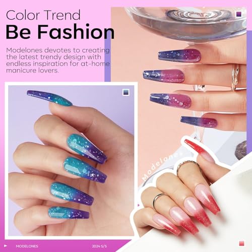 modelones Color Changing Gel Nail Polish, 6 Colors Orange Blue Purple Pink Neon Mood Temperature Change Gel Polish Set Soak Off DIY Home Nail Art Gift