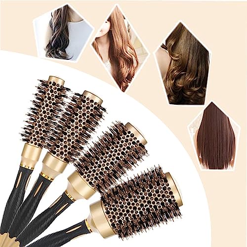 Aozzy Hair Brush, Round Brush Set for Blow Drying - Professional Boar Bristle Hair Styling Brush, Nanothermic-Ion Technology, Vented Ceramic Barrel, for Women - 4 Size Options, Golden