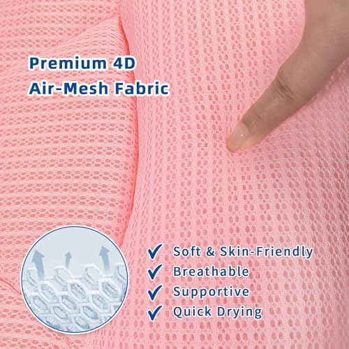 Bath Pillow, Bath Pillows for Tub Neck and Back Support, Bathtub Pillows for Head and Neck with 6 Strong Non-Slip Suction Cups, 4D Air Mesh, Bath Accessories Spa Gifts for Women(Pink)