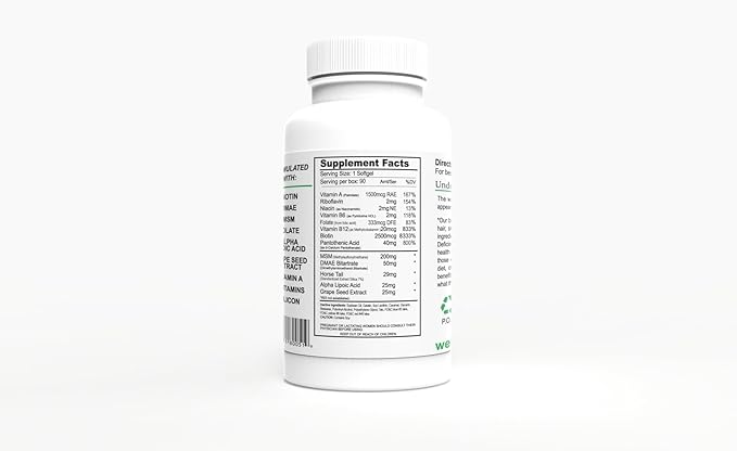 Wellgenix Purvana Hair, Skin, and Nails Vitamin Softgels for High Absorption - Double Strength 2500mcg Biotin, VIT A & B (90 Count) 2 Pack