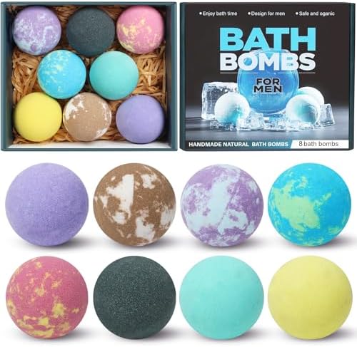 Bath Bombs for Men, 8 Pack Organic Bath Bombs Set with Natural Essential Oils, Relaxing Gifts for Men & Women, Father's Day Birthday Easter Gift for Husband Boyfriend