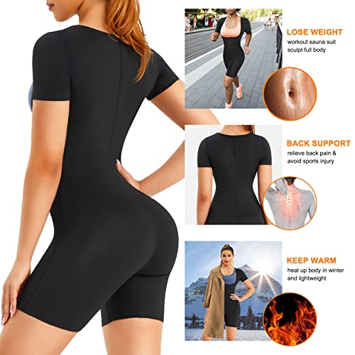 URSEXYLY Sauna Suit for Women Sweat Vest Waist Trainer 3 in 1 Slimming Full Body Shaper Workout Top with Sleeve Shorts (Black, Small)