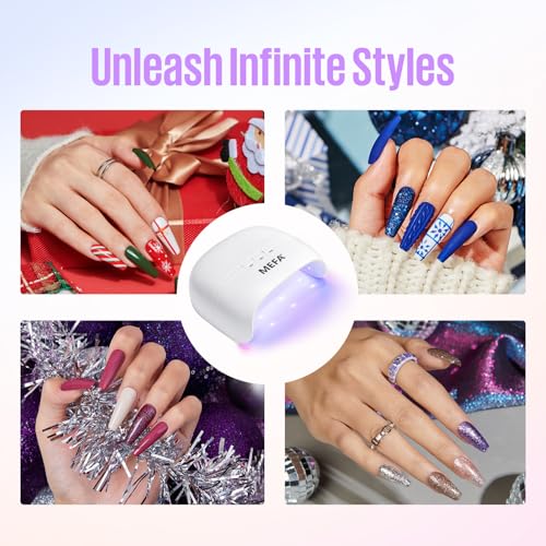 MEFA 72W White UV Nail Lamp with Gel Base and Top Coat, UV Light for Nails with 3 Timers, 21pcs Lamp Beads , Light with Gel Top Coat for Women Home Salon