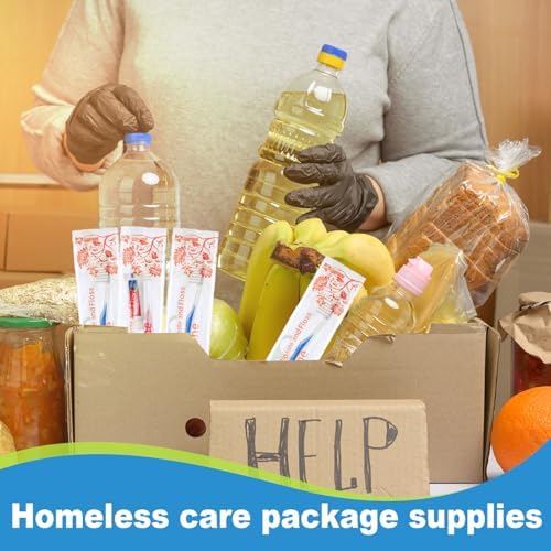 200 Sets Bulk Disposable Toothbrushes Toothpaste Floss Individually Wrapped Dental Floss Pick Kit Homeless Hygiene Kit Bulk Homeless Care Package Supplies for Travel Hotel (Light Blue Pink)