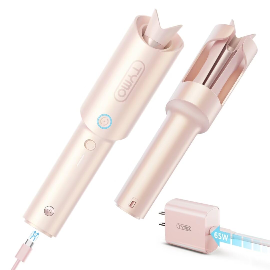 TYMO Curlgo Cordless Automatic Curling Iron - Rotating Curling Wand 1 Inch Anti-Scald & Tangle-Free for Easy Lasting Curls, Port