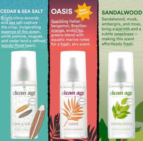 Aluminum Free Deodorant & Body Spray for Whole Body - 3 Pack 4oz ea - Cedar, Oasis and Sandalwood - Clean Deodorant and Body Spray for Teen Boys and Girls - With AHA Fights Body Acne
