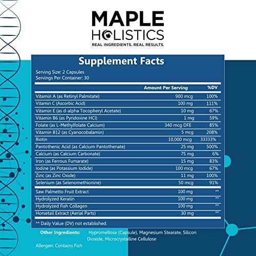 Biotin 10000mcg and Collagen Supplement - Hair Growth Supplement with Saw Palmetto for Women & Men - Horsetail Biotin Collagen Keratin and More DHT Blocker Hair Growth Vitamins for Women & Men 1 Month