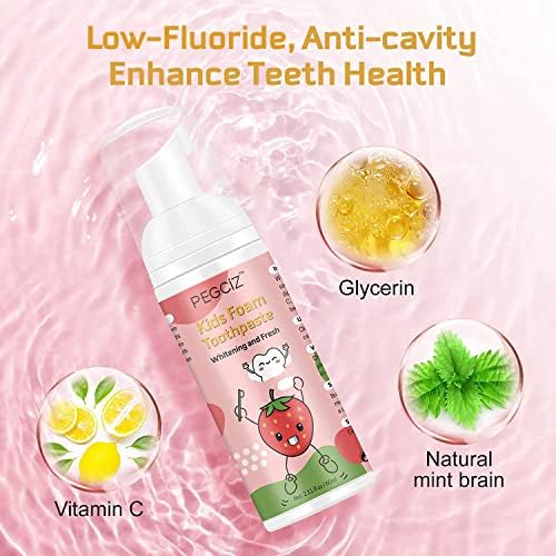 Foam Toothpaste Kids 2 Pack,Toddler Toothpaste with Low Fluoride for U Shaped Toothbrush, Foaming Toothpaste and Mouthwash for Dental Care for Children Kids Age for 3 and Up (Strawberry)