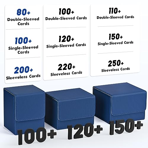 ZLCA Card Deck Box for Trading Cards, MTG YuGiOh Deck Case Holds 100+ Single Sleeved Cards, PU Leather Magnetic Card Storage Box Fits for TCG CCG Magic Game Cards (Blue)