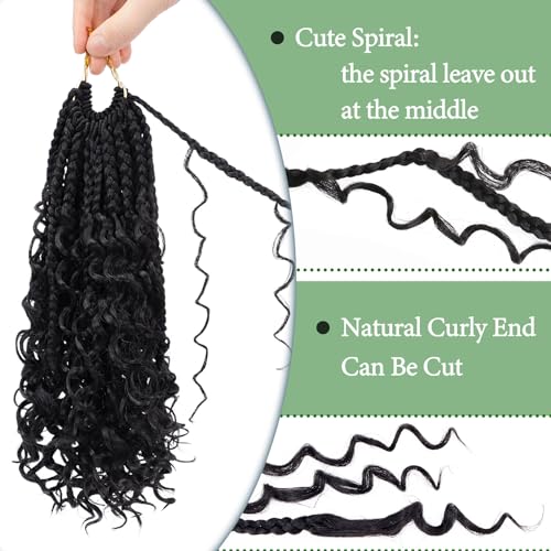 8 Packs Goddess Box Braids 10 Inch Pre-looped Bohemian Crochet Boho Box Braids With Curly Ends 3X Crochet Braids Hair for Women Synthetic Braiding Hair 16 Strands (#1B)