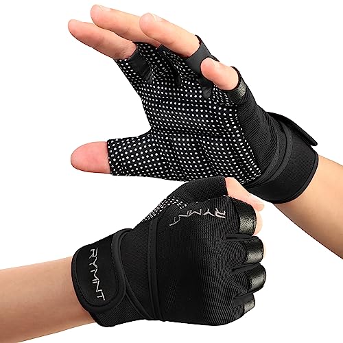 RYMNT Workout Gloves with Wrist Wrap Support, Weight Lifting Gloves with Full Palm Protection & Extra Grip for Men Women Gym Exercise, Cross Training, Weightlifting, Pull ups,Aron Black-S
