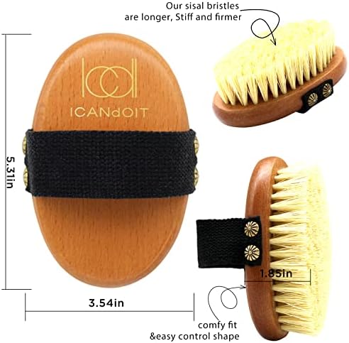 Dry Brushing Body Brush-Stiff Sisal Bristles Dry Skin Brush,Exfoliating Massage Brush for Cellulite and Lymphatic,Improve Circulation,Stop Ingrown Hairs,Reduce Acne,Soften Skin