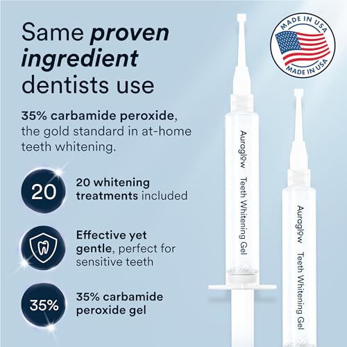 Auraglow Teeth Whitening Kit, LED Accelerator Light, 35% Carbamide Peroxide Teeth Whitening Gel, 20+ Whitening Treatments, Whitens up to 10 Shades in 7 Days