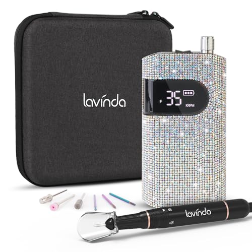 Professional Rechargeable Nail Drill Machine, Lavinda Diamond 35000RPM Electric Nail File Cordless Portable Nail Drill with Coreless Motor for Acrylic Nails, Manicure Pedicure Tool, Crystal Diamond
