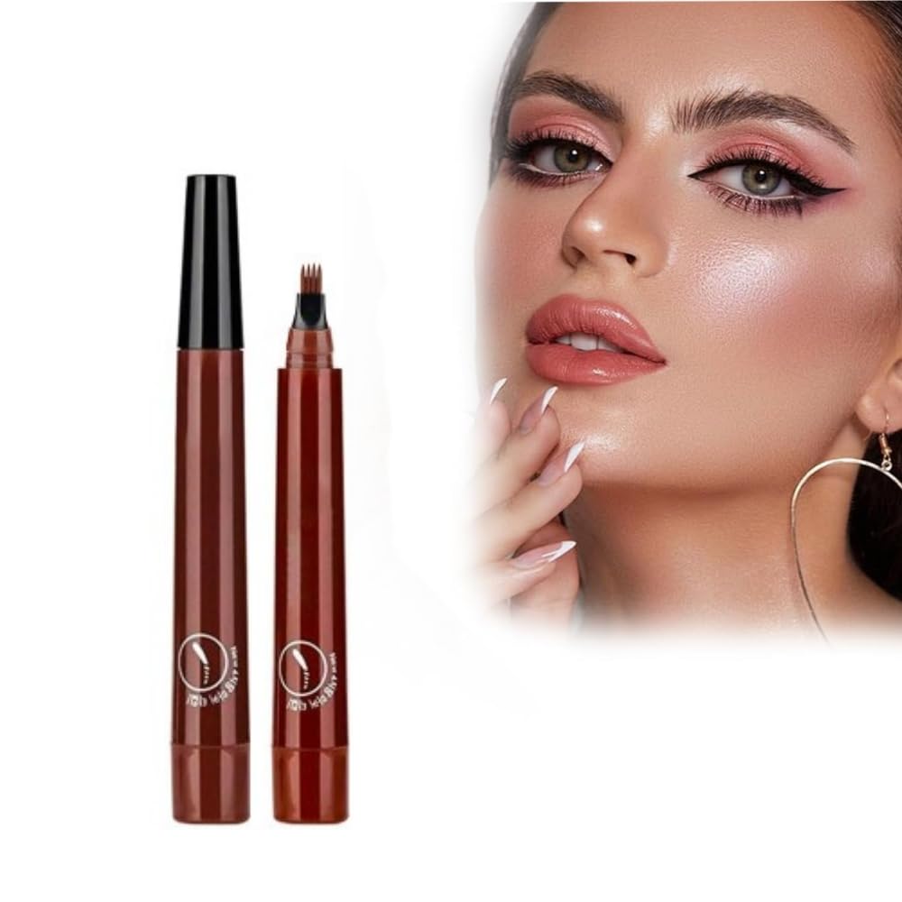 Microblading Eyebrow Pencil, 2024 NEW Magic Eyebrow Tattoo Pencil 4 Fork Tip, Create Natural Hair-Like Brows, Waterproof Brow Pencil with Micro-Fork Tip (Red Brown)