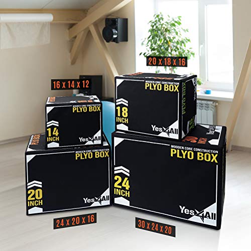 Yes4All 3-in-1 Soft Plyo Box Wooden Core – for Shins - Non-Slip Multi-Use Plyometric Box for Jumping, Conditioning, and Strength Training - Alley-Oop - 16x14x12