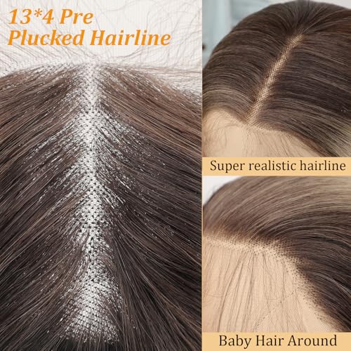 AISI HAIR 13x4 Ombre Blonde Straight Lace Front Wig for Women Synthetic Pre Plucked Blonde Glueless Wig With Baby Hair for Beginner Friendly 28inch