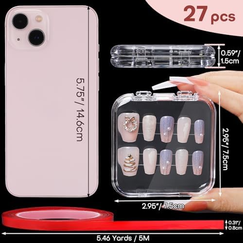 Udefineit 27PCS Press on Nail Boxes with 5M Nail Tape, Clear Acrylic Nail Display Box for Storage Nail Tips Press on Container Plastic Empty Packaging Boxes for Nail Art Home Beauty Salon