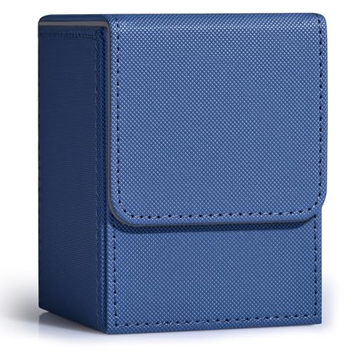 ZLCA Card Deck Box for Trading Cards, MTG YuGiOh Deck Case Holds 100+ Single Sleeved Cards, PU Leather Magnetic Card Storage Box Fits for TCG CCG Magic Game Cards (Blue)