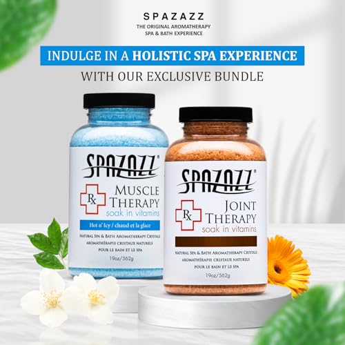 Spazazz Aromatherapy Spa and Bath Salts Crystals RX Therapy Collection 2 Pack Bundle- One 19 Oz Jar Each Spazazz Muscle Therapy and Joint Therapy- Dead Sea Bath Salt Crystals
