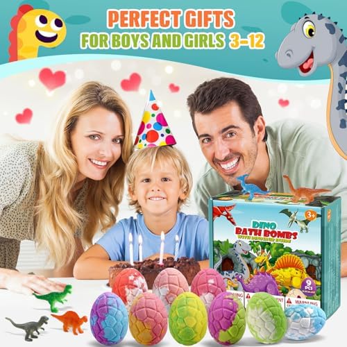 Bath Bombs for Kids with Dinosaur Toys Inside, 9 Pack Natural and Organic Dinosaur Bath Bombs Bubble Bath Gift Set, Stocking Stuffers for Kids, Perfect Christmas Birthday Gifts for Kid 3-12