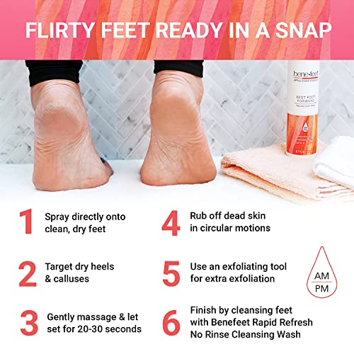 Benefeet Best Foot Forward Peeling Spray - May Help Rejuvenate + Smooth for Cracked Heels, Corns + Calluses Made w/Shea Butter, Apple Cider Vinegar + Tea Tree Oil, 6.7 oz (1 Pack)