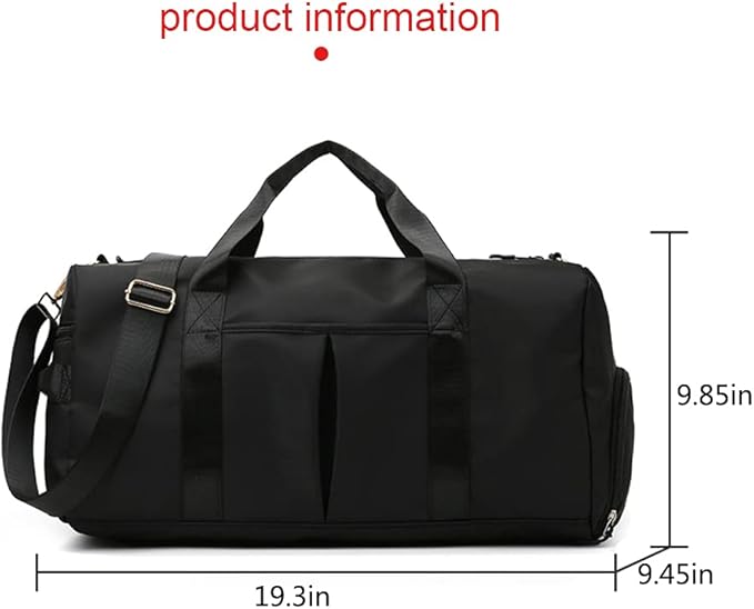 Blackwheel Sports Gym Bag With Shoe Bag Wet Bag Duffle Bag Waterproof Travel Bag for Women Men Black 29L