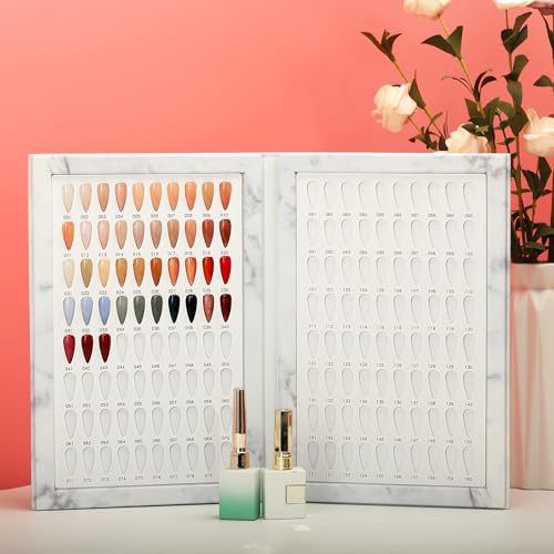 160 Nail Color Book,with 240 Nail Tips & 1-200 Number Stickers Labels,Professional Color Swatches Book for Polish UV Gel(White)