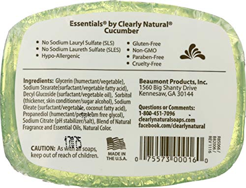 Clearly Natural Glycerin Bar Soap, Cucumber, 4 Ounce