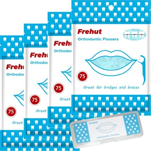 300 Count Orthodontic Flossers for Braces - Ortho Dental Floss Picks, 75 Count (Pack of 4), with a Travel Case
