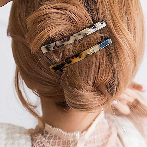 Long French Barrettes for Women Simple Classic Acrylic Resin Hair Clips Tortoise Shell Skinny Large 4 inch No-slip Grip Automatic Clasp Clamp For Thick Hair, 3 Pack