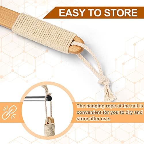 Exfoliating Back Scrubber for Shower with Curved Long Handle, 16.7 Inches Bamboo Body Brush with Natural Bristles for Wet or Dry Brushing, Body Exfoliator Back Washer Bath Tool for Men & Women