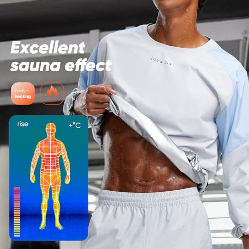 HOTSUIT Sauna Suit Men Sweat Suits Anti Rip Gym Exercise Workout Sauna Jackets Pants, White, M