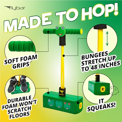 Flybar My First Foam Pogo Jumper for Kids Fun and Safe Pogo Stick for Toddlers, Durable Foam and Bungee Jumper for Ages 3 and up, Supports up to 250lbs (Frog)
