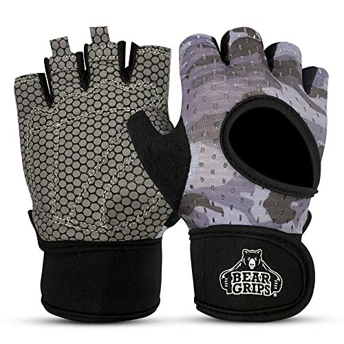 Bear Grips Weight Lifting Gloves for Men & Women | Half Finger Lifting Gloves | Full Finger Workout Gloves for Men | No Finger Exercise Gloves l Compression Weightlifting Gloves | Gym Gloves for Men