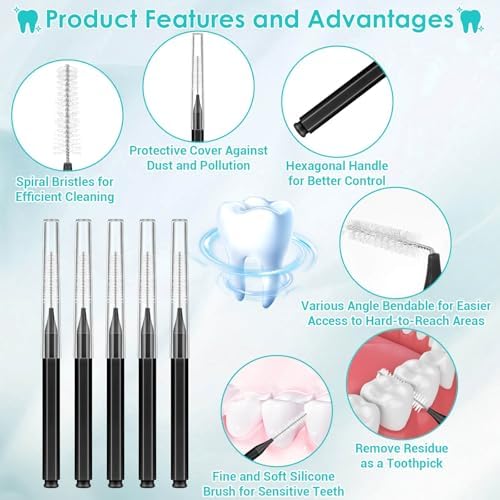 Lezmarket 300PCS Interdental Brushes for Braces, Soft and Bendable Dental Brush for Orthodontic Braces, Braces Cleaner Brush Tooth Pick Teeth Flossers Brushes for Teeth (Black)