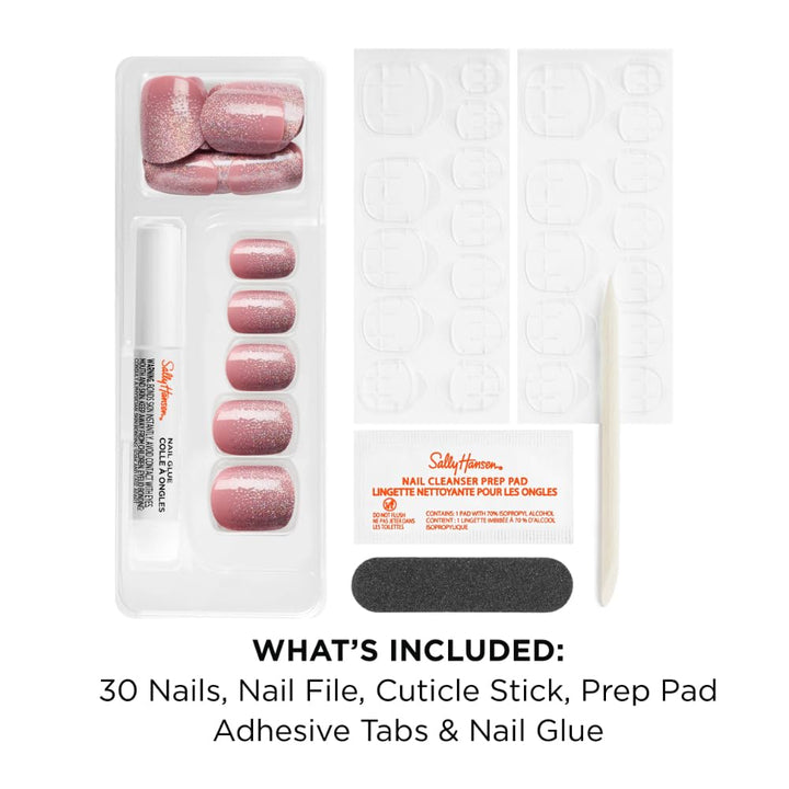 Sally Hansen Instant Cuticle Remover | Miss Bliss Press-On Nails Kit – Fast Gel Formula with Aloe, 30 Designs