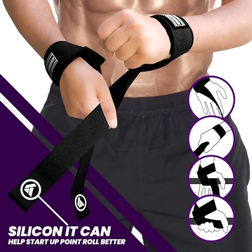 Detroy® Lifting Wrist Straps for Weightlifting, Deadlifts, Bodybuilding, Powerlifting, Gym Strength Training Workouts - Padded Neoprene with 24 inch Webbing Cotton with Silicone Grip for Men & Women (Black)