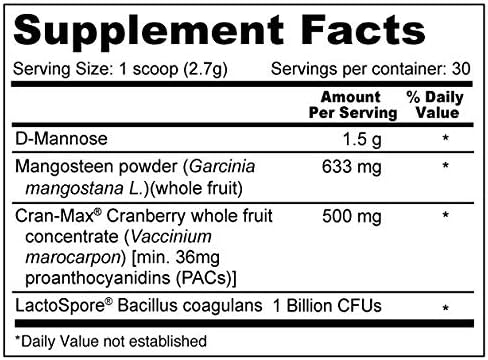 Vital UT Powder with D-Mannose, Cran-Max Cranberry, LactoSpore Probiotic for Urinary Tract and Bladder Health, 36mg PACs and 1 Billion Spore Probiotics Per Scoop (30 Servings)