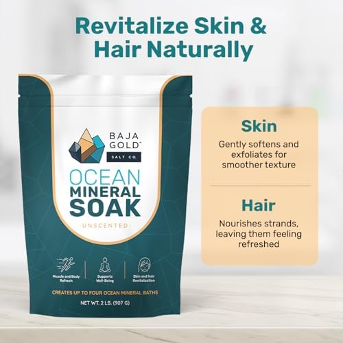 Baja Gold Ocean Mineral Soak- Organic Epsom Salt Bath Soak for Relaxation & Skin - Magnesium Flakes Bath Soak for Sleep & Muscles - Unscented, 2 Lb Resealable Bag