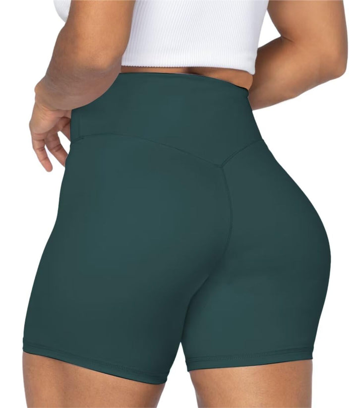 Sunzel No Front Seam High Waist Biker Shorts for Women, Squat Proof Yoga Workout Gym Bike Shorts 5" Inseam Jasper Green X-Small