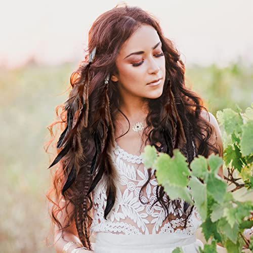 Geyoga 12 Pcs Feather Hair Extensions Colored Clip in Hair Feathers for Women Carnival Cosplay Costume Summer Party Headdress Boho Feather Clip Accessory Gifts(Brown, Black, Dark Coffee,Standard)