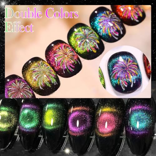9D Cat Eye Gel Nail Polish Set 12 Colors, Cat Eye Gel Polish with Magnet, Magnetic Cateye Chameleon Galaxy Effects Professional Use for Salon